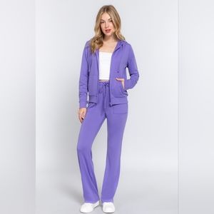 ACTIVE BASIC French Terry Zip-Up Hoodie and Drawstring Pants 2 Piece Set